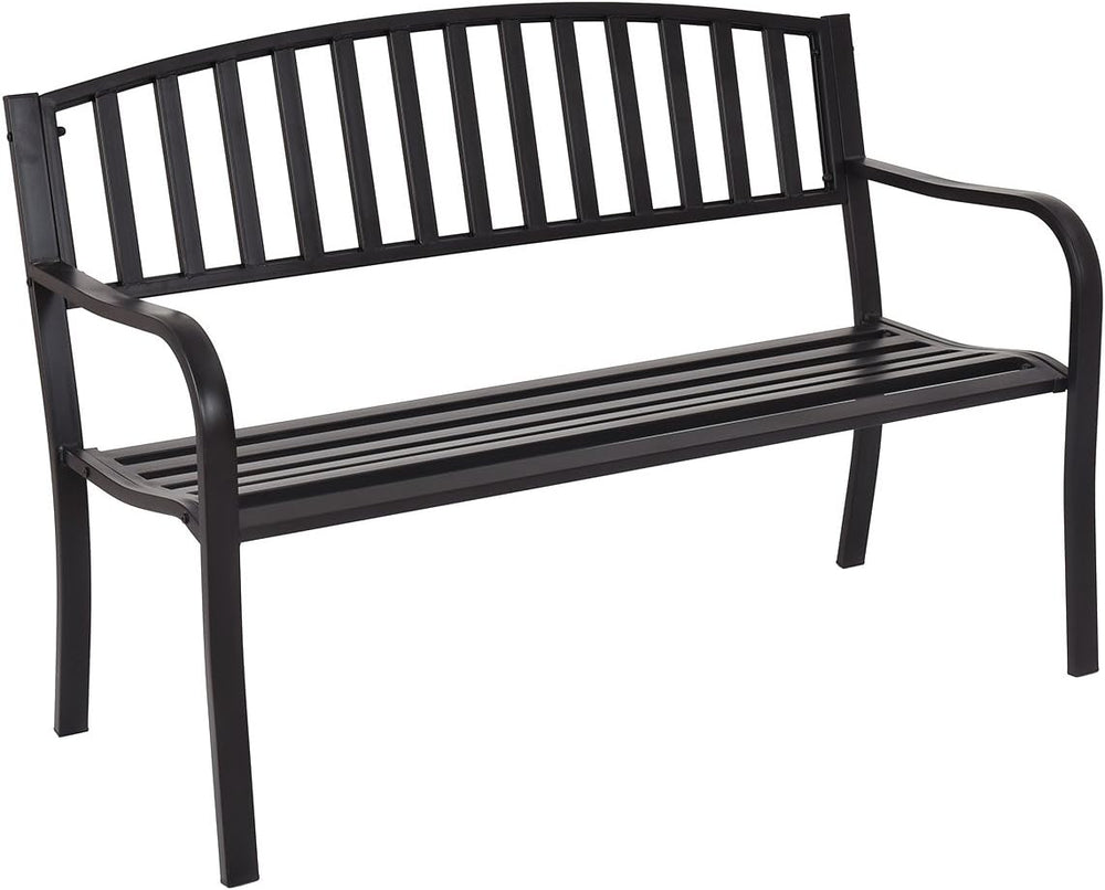 GIANTEX Outdoor Bench, 50” Patio Garden Bench with Steel Frame, Slat Design, ...