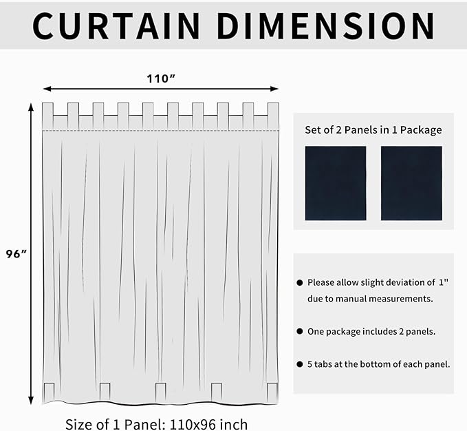 Easy-Going Outdoor Patio Curtains Detachable Tab Top Windproof Weatherproof C...