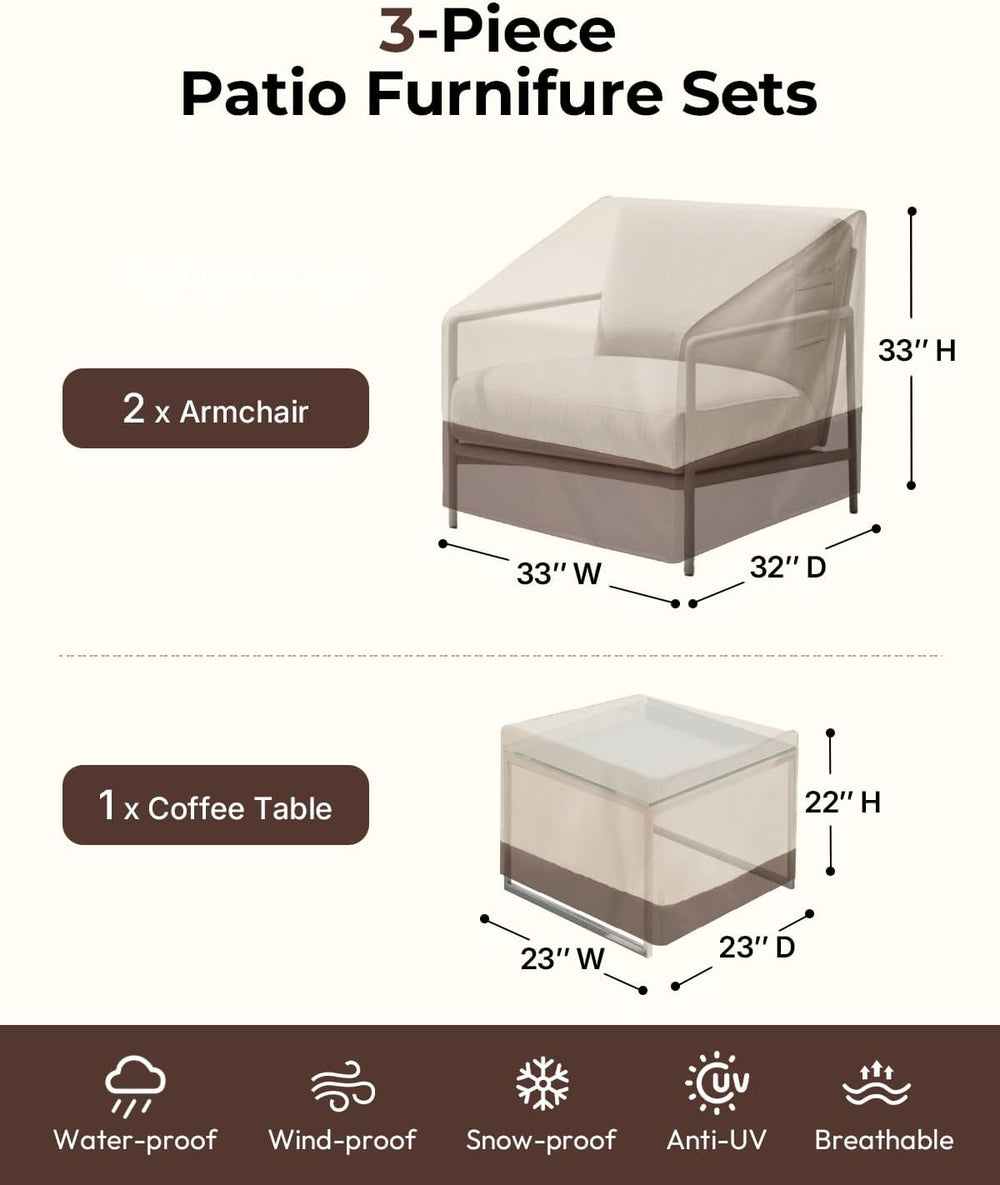 Loriano Patio Furniture Covers Set, 3 Piece Outdoor Furniture Cover Waterproo...