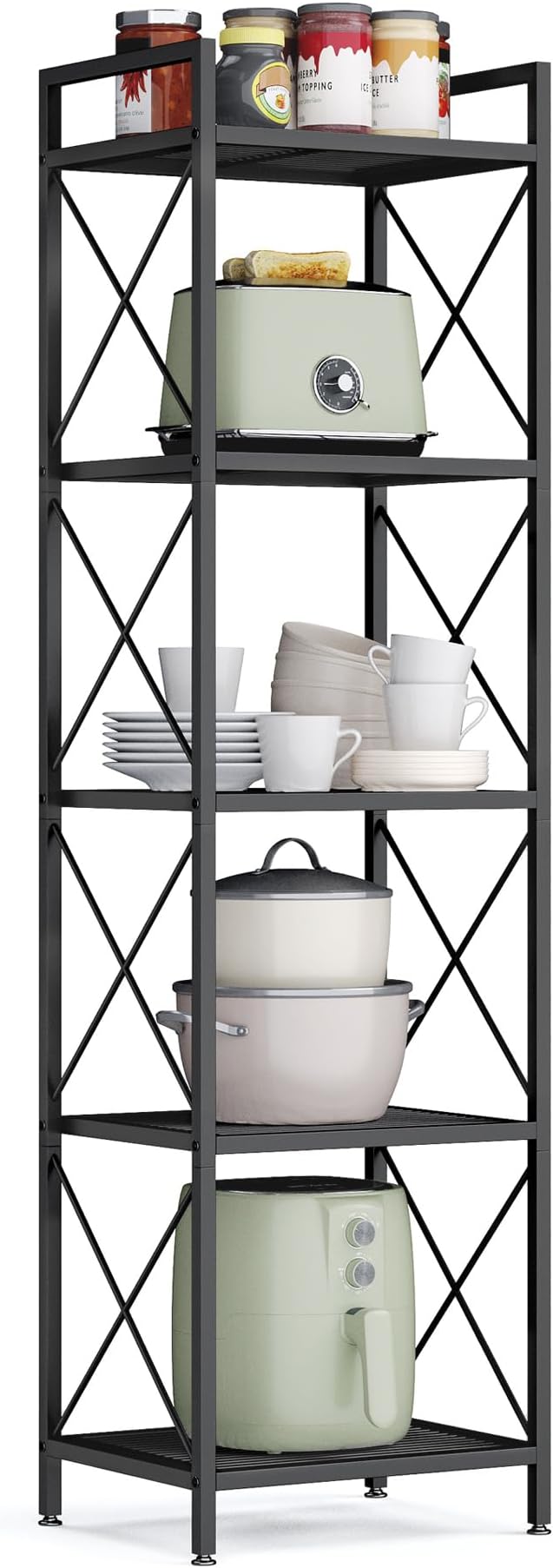 SONGMICS 5-Tier Metal Storage Rack, Shelving Unit with X Side Frames, Dense M...