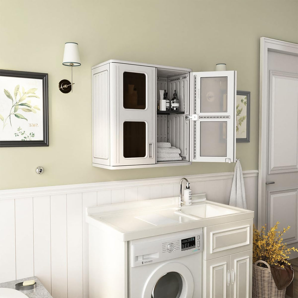 Outdoor Storage Cabinet Waterproof,Resin Garage and Laundry Room Wall Mounted...