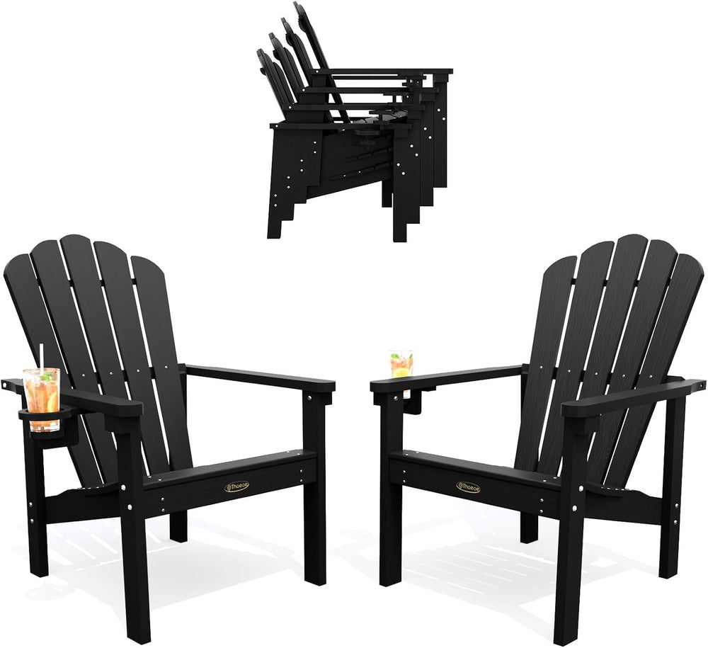 THOEOE Stackable Adirondack Chair Set of 2, HDPE All-Weather Fire Pit Chair