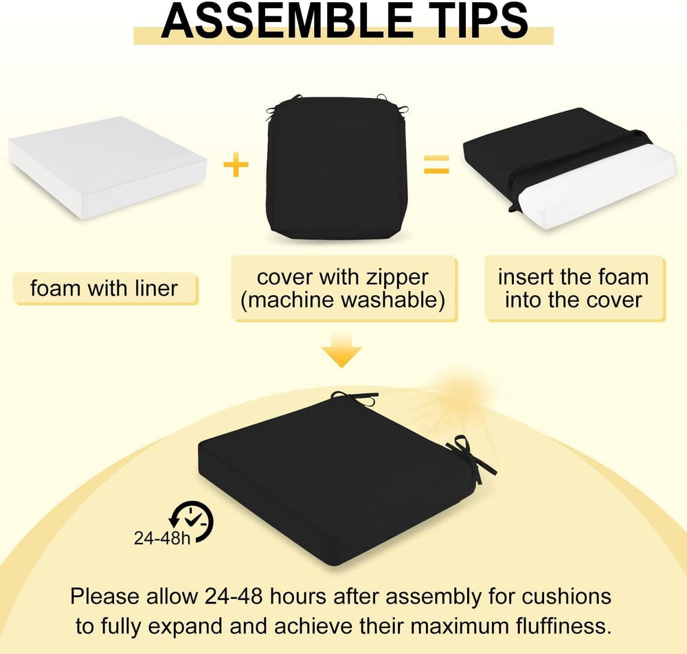 downluxe Waterproof Outdoor Chair Cushions Set of 4, 19" x 19" x 3&...
