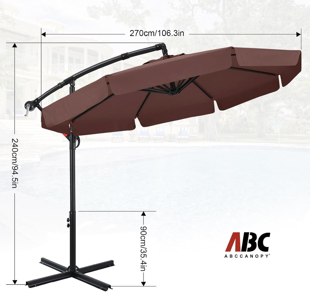 ABCCANOPY 9FT Scalloped Cantilever Patio Umbrella, Brown