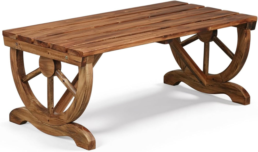 Outvita 39'' Outdoor Wooden Bench, 2-Person Rustic Wagon Wheel Bench ...