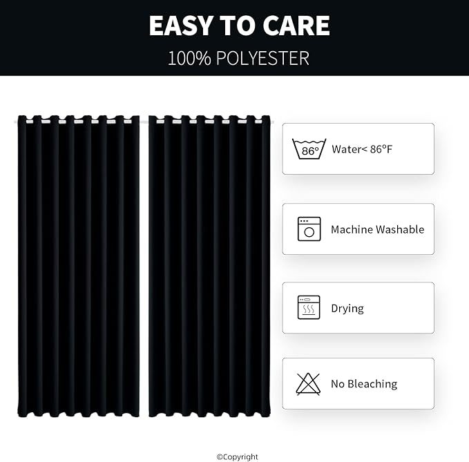 Waterproof Outdoor Curtain W105 x L108 - Grommet Top Sunlight Blocking Window...