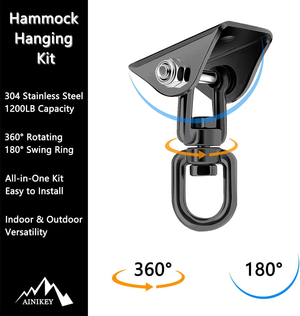 Heavy Duty Hammock Hanging Kit, 360° Rotating 1200 lb Swing Hangers for Hammo...