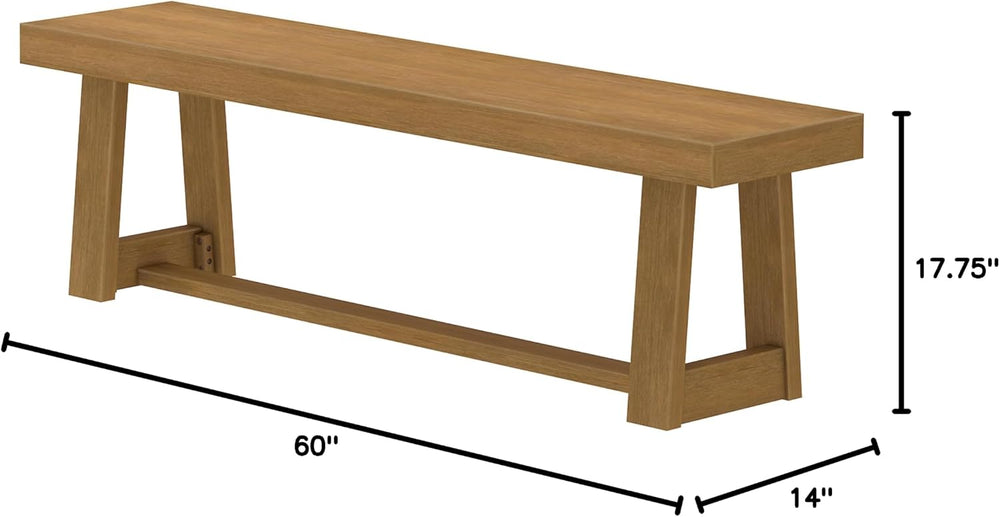 Plank+Beam Classic Dining Bench, 60 Inch, Pecan Wirebrush