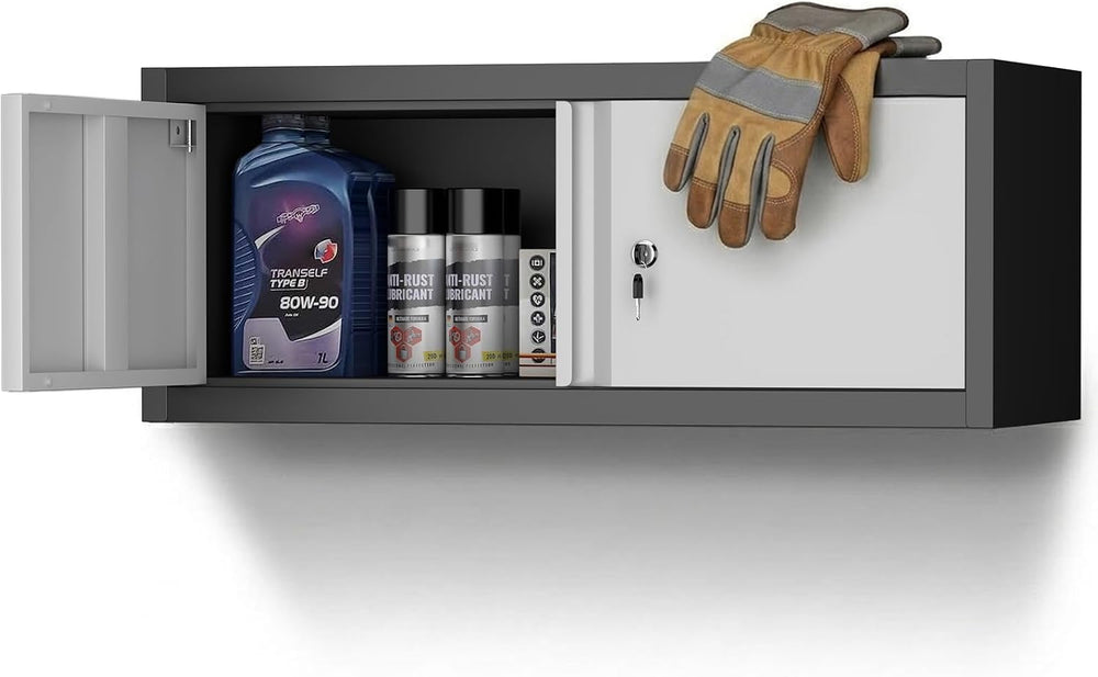 Wall Mounted Cabinet, Low-Profile Steel Garage Storage Cabinets, Space-Saving...