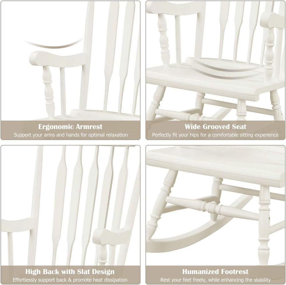 GIANTEX Indoor & Outdoor Wood Rocking Chair, Patio Rocking Chair, White