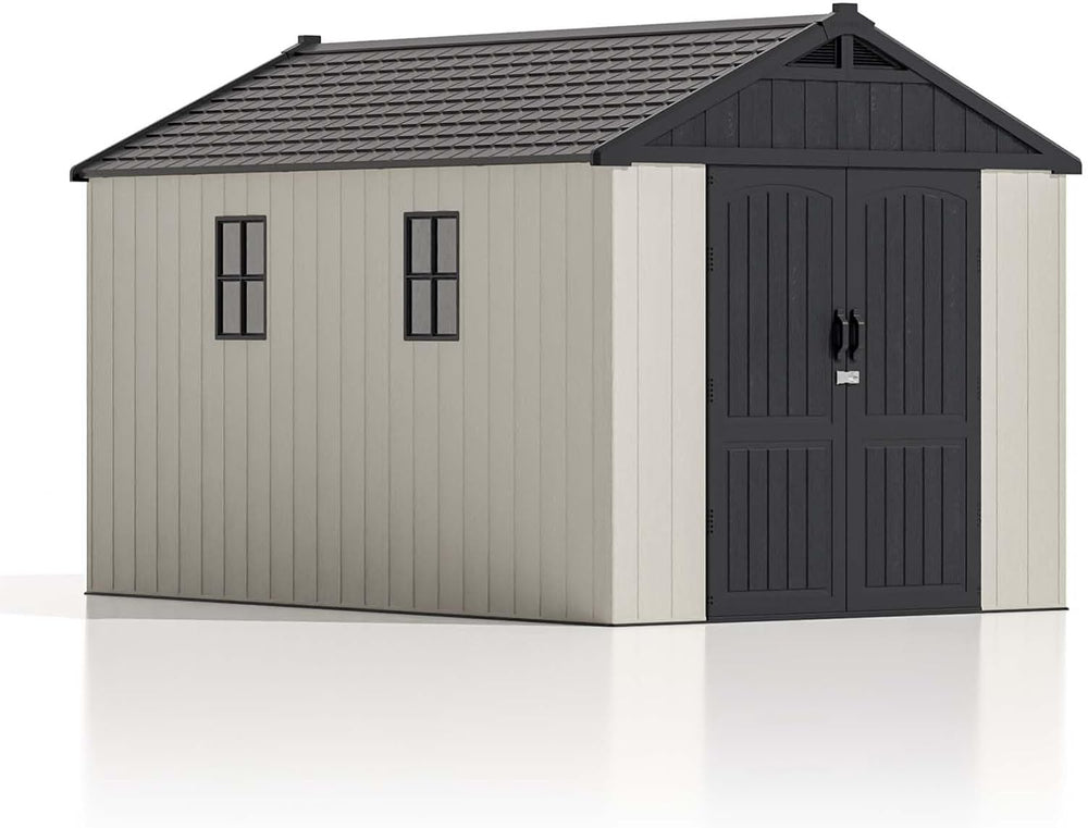 Patiowell 8x12 FT Resin Outdoor Storage Shed with Floor, Beige