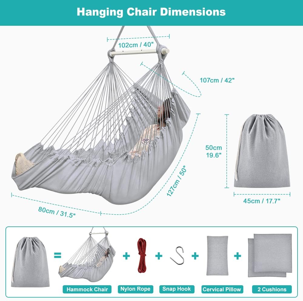 Outerman Hammock Chair, Hanging Chair with 3 Cushions and Foot Rest Support, ...