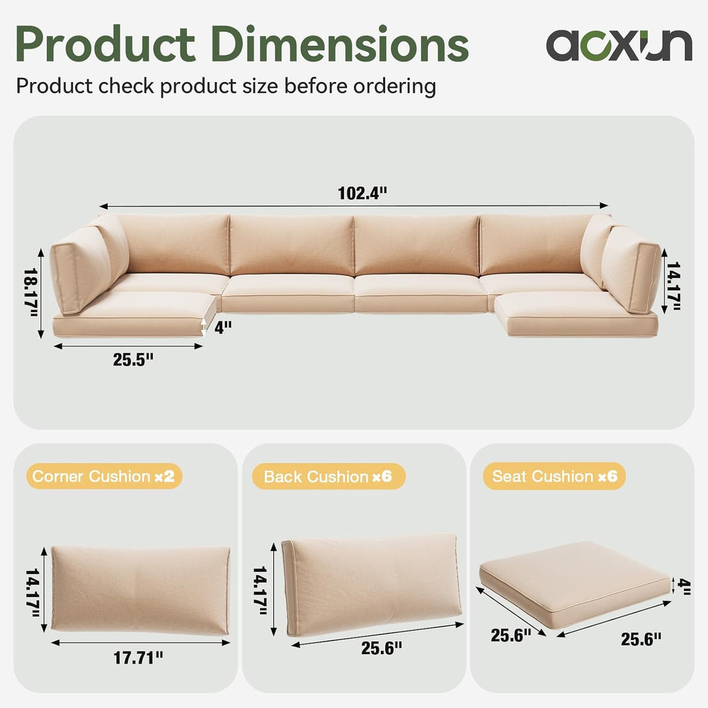 Aoxun 14-Piece Replacement Cushions for Outdoor Furniture, Outdoor Cushions f...