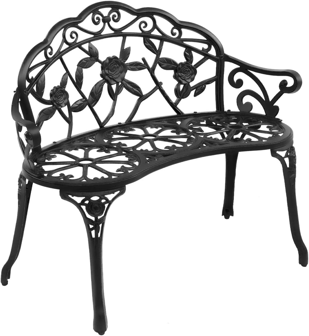 Patio Garden Bench, 38" Cast Aluminum Outdoor Chair Anti-Rust Weather Re...