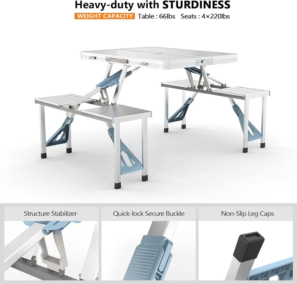 VINGLI 4Ft Folding Camping Picnic Table with Seats/Umbrella Hole-265 Lbs Supp...