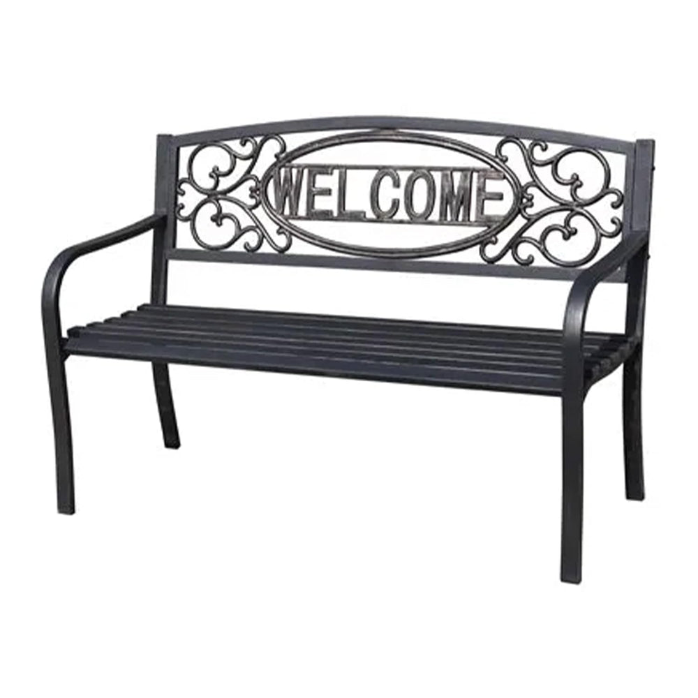Four Seasons Courtyard Welcome Outdoor Park Bench Powder Coated Steel Frame F...