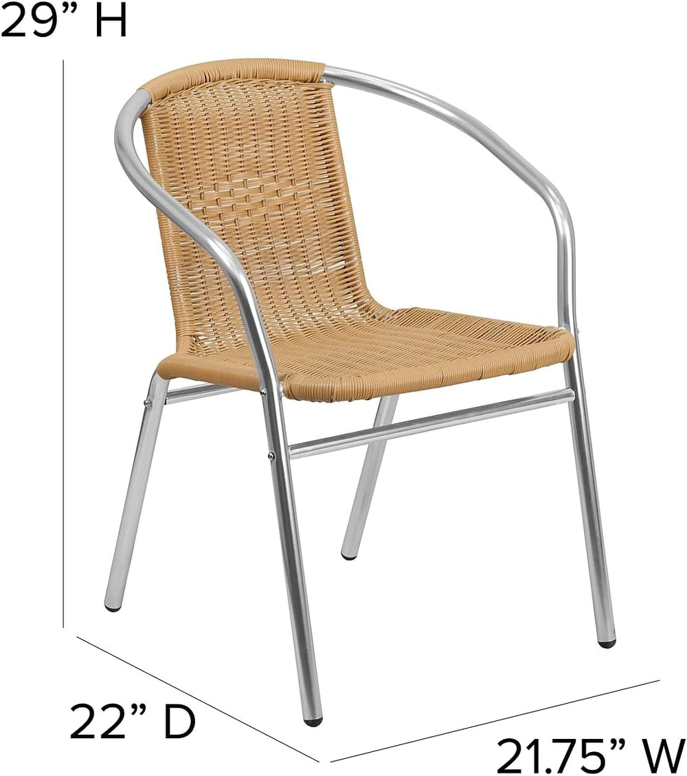 Flash Furniture Lila 4 Pack Commercial Aluminum and Beige Rattan Indoor-Outdo...