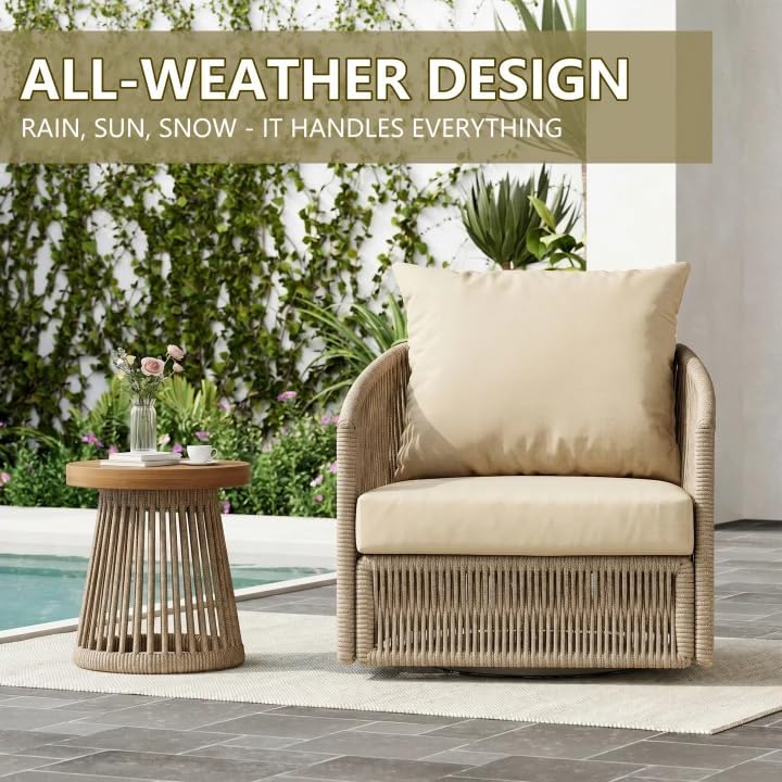3 Pieces Outdoor Swivel Chairs Wicker Patio Bistro Set with Coffee Table