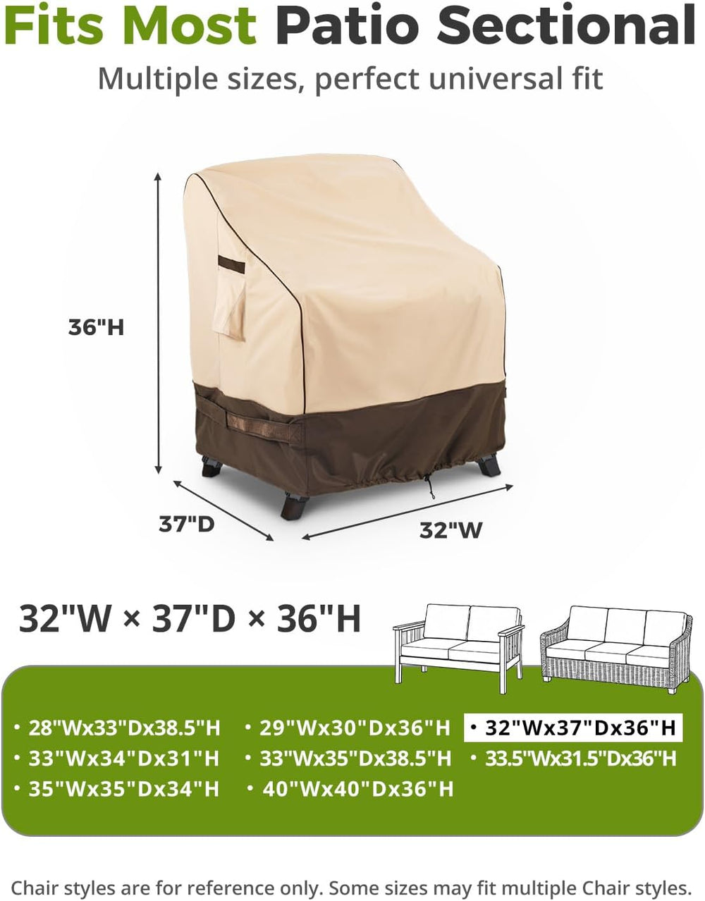 KylinLucky Outdoor Patio Chair Covers 32 x 37 x 36 inch 2 Pack Waterproof