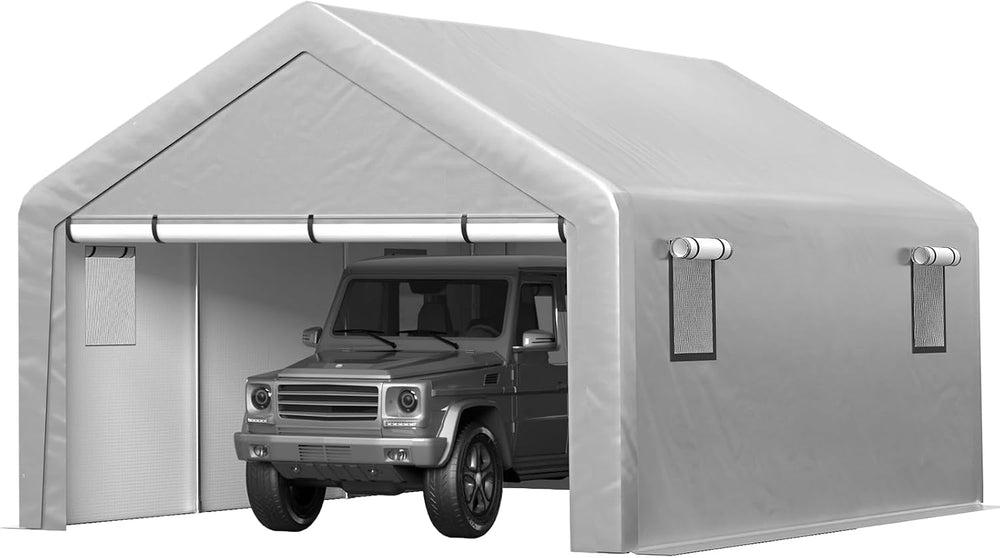 Jocoevol Carport 13x21 FT Enclosed Carport with Roll-up Windows, Removable Si...