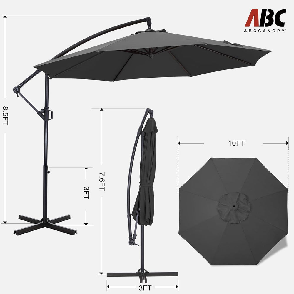 ABCCANOPY 10FT Cantilever Outdoor Patio Umbrella, Dark Gray
