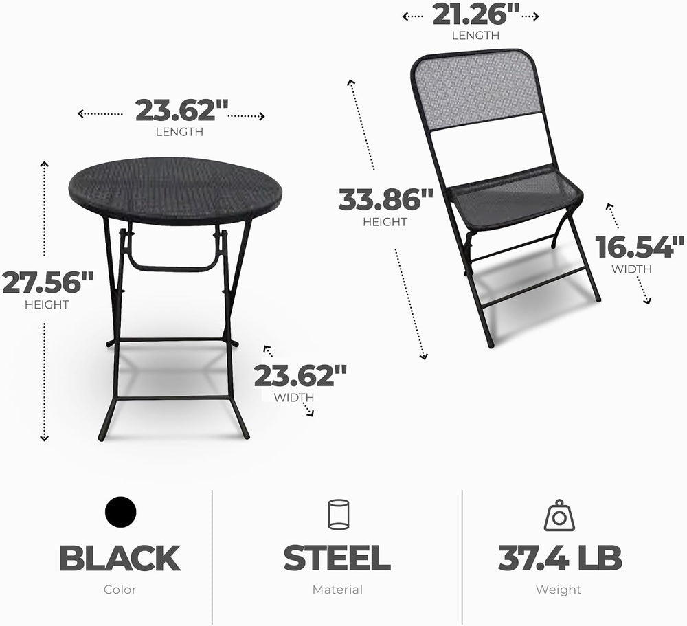 Four Seasons Courtyard Padova 3-Piece Outdoor Bistro Dining Set, Black