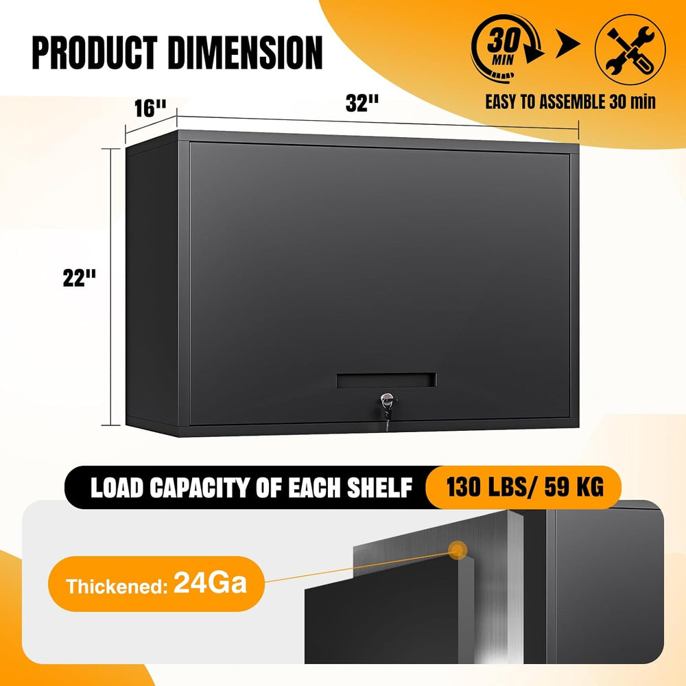 Metal Wall Storage Cabinet Adjustable Shelf 22'' Tall Steel Garage Wa...