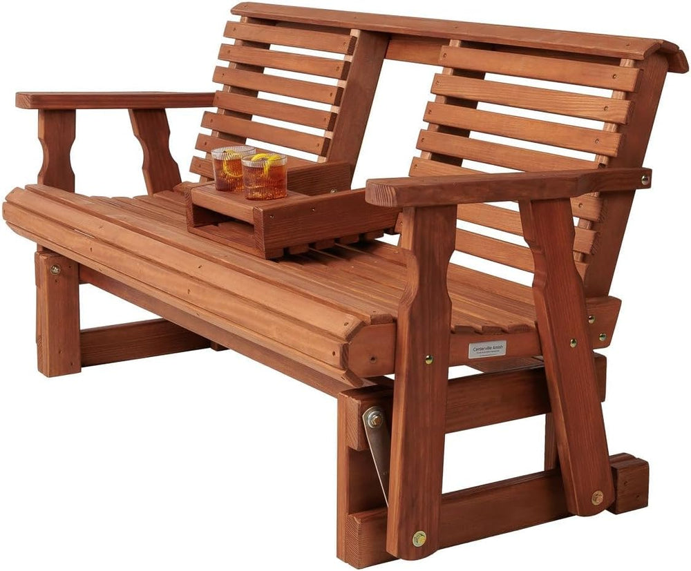 Amish Casual Heavy Duty Rollback Console Porch Glider in Cedar Stain - Patio ...