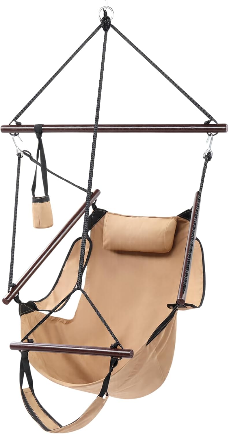 Upgraded Unique Hammock Hanging Sky Chair, Air Deluxe Swing Seat with Rope (Tan)