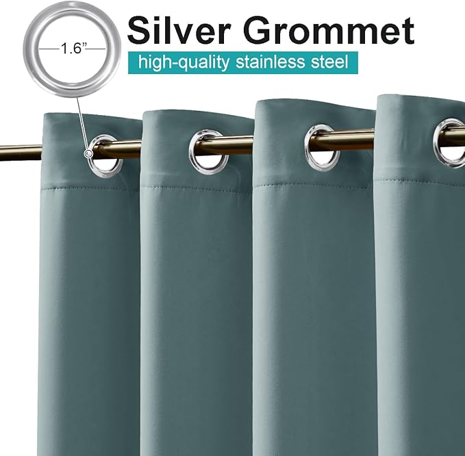 NICETOWN 2 Panels Greyish Blue Outdoor Curtains for Patio Waterproof, Stainle...