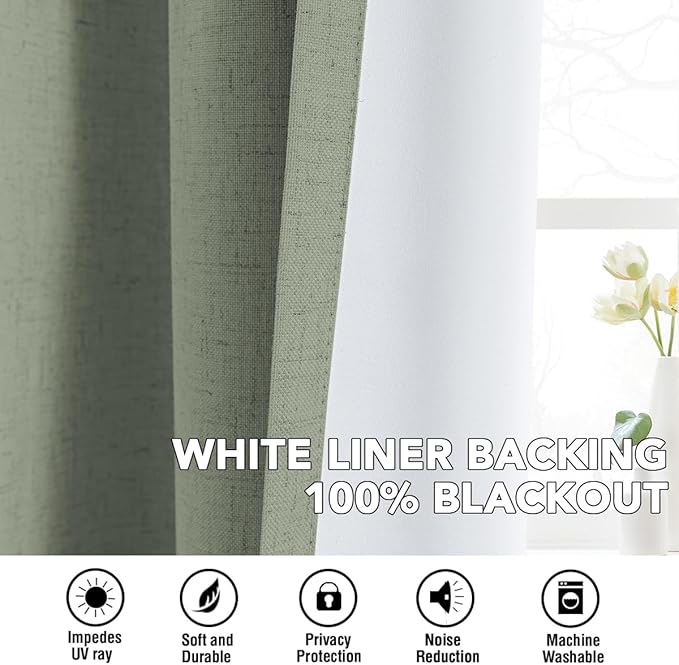 H.VERSAILTEX Linen Curtains 100% Blackout Curtains for Bedroom 108 inch Long ...