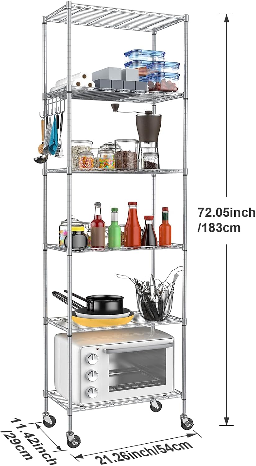 Homdox 6-Tier Storage Shelf Wire Shelving Unit Free Standing Rack Organizatio...