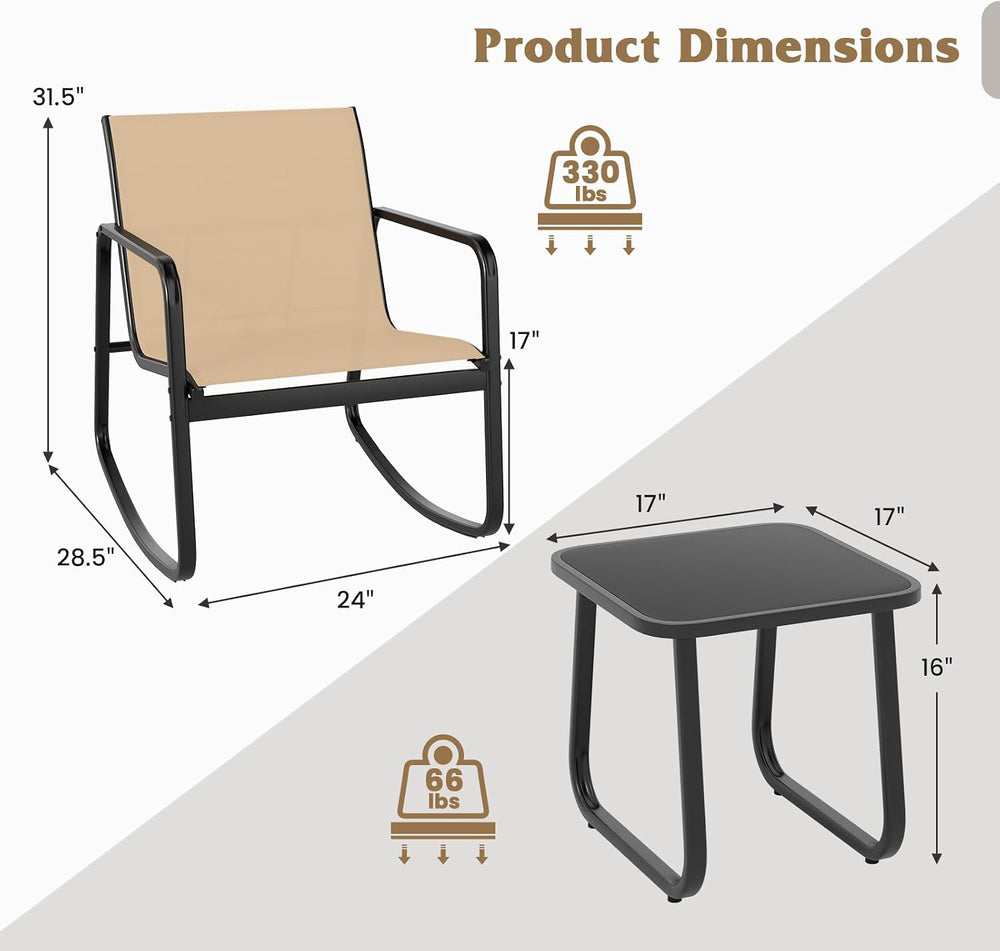 Tangkula 3 Piece Rocking Bistro Set, Patio Furniture Set with 2 Rocking Chair...