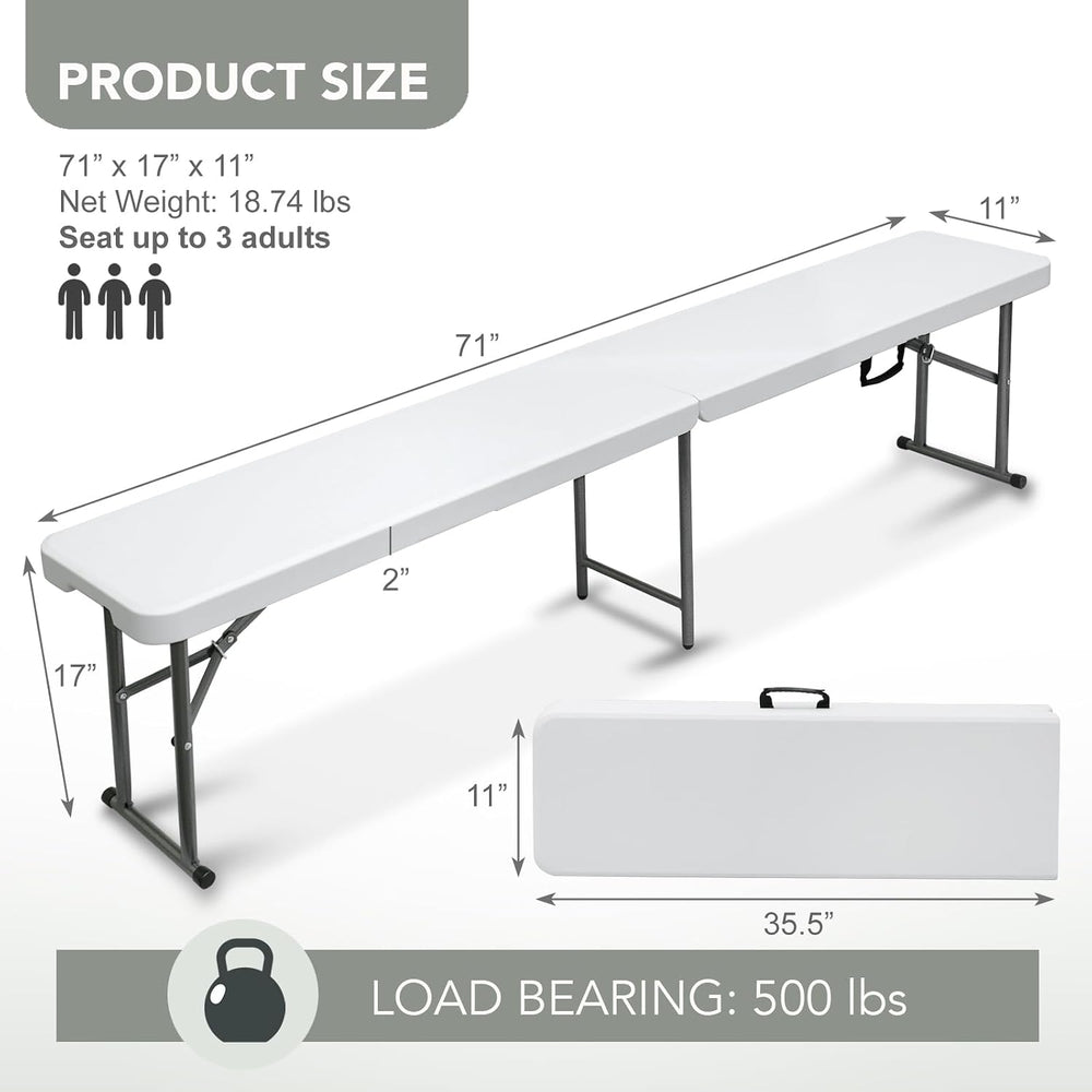 6 Foot Portable Plastic Folding Bench 6FT 72" Half Foldable Heavy Duty S...