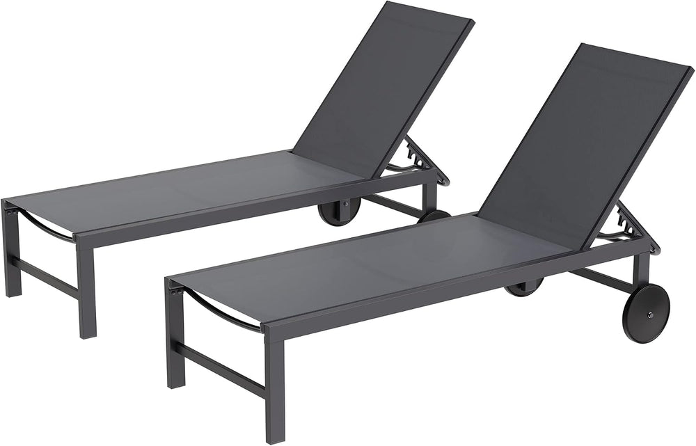 Shintenchi 2 PCS Outdoor Chaise Lounges Chair with Wheels Aluminum Reclining ...