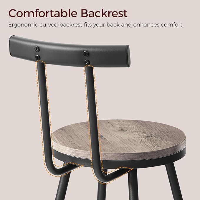 Bar Stools, Set of 2 Bar Chairs with Backrest and Footrest, 26" Tall Cou...