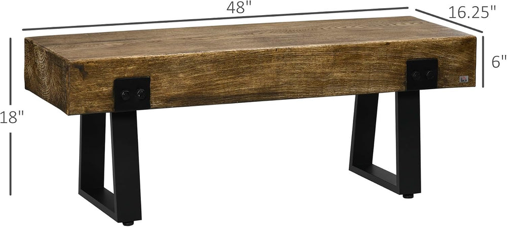 HOMCOM 48" Outdoor Bench with Metal Legs for 2-Person, Natural and Black