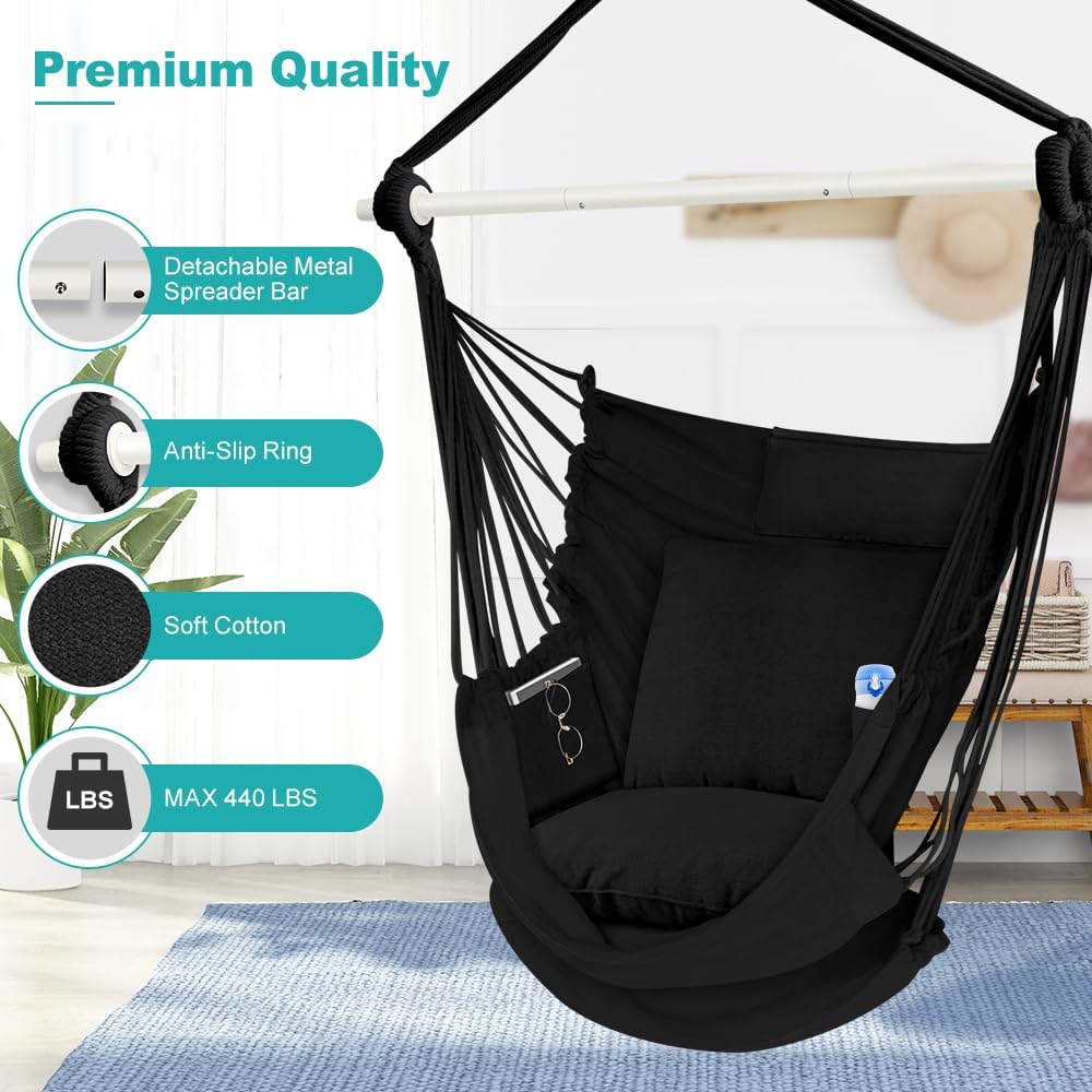Outerman Hammock Chair, Hanging Chair with 3 Cushions and Foot Rest Support, ...