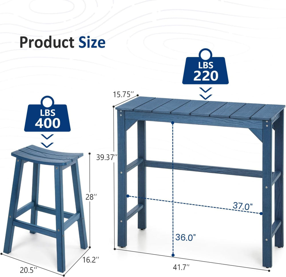 3-Piece Outdoor Bar Set, 42" Bar Height Table & 2 Outdoor Bar Stools
