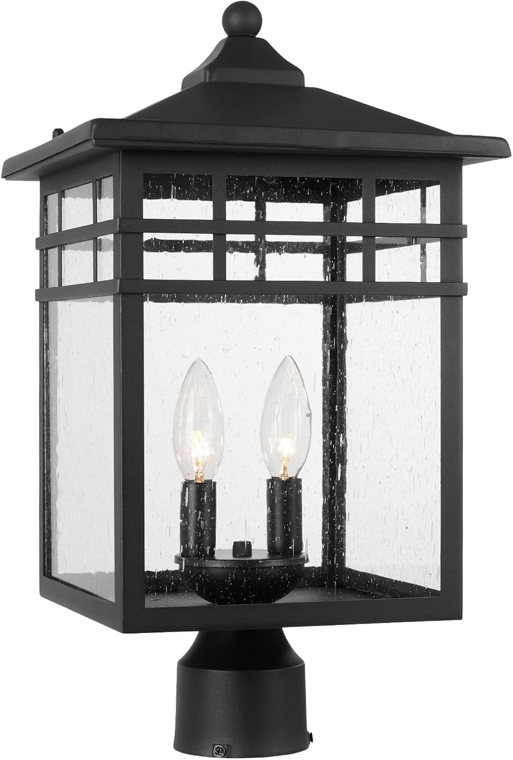Outdoor Post Light Fixture, 2-Light Large Exterior Pillar Lantern with Black ...