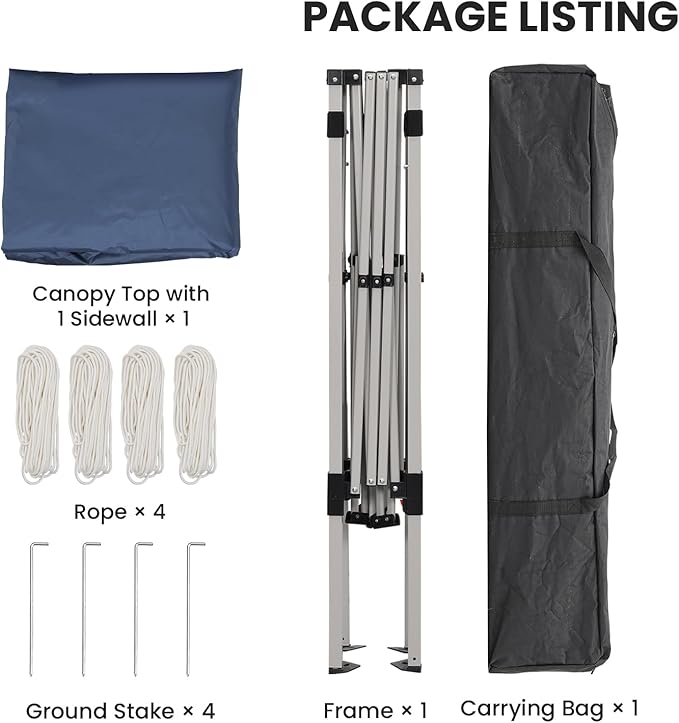 10X10 Pop Up Canopy, Slant Legs Instant Outdoor Canopy Tent with 1 Sidewall, ...