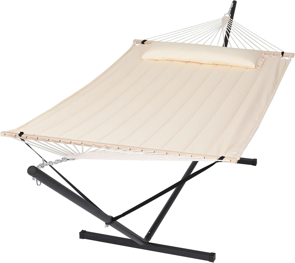 SUNCREAT Hammocks Extra Large Double Hammock with 12 ft Stand, Beige