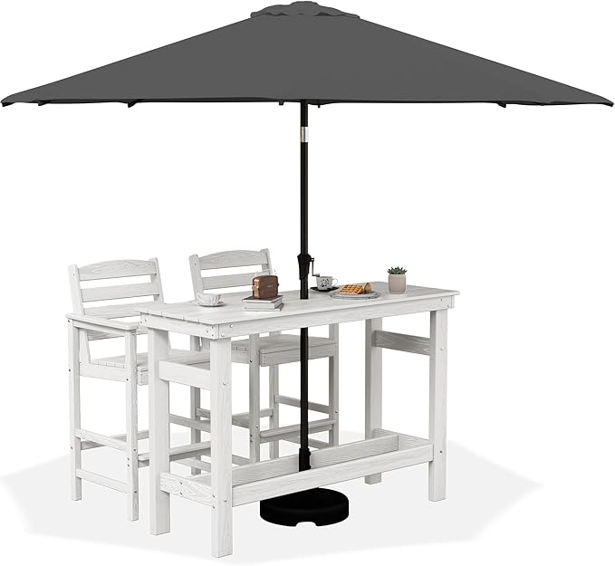 SERWALL Outdoor Bar Set with 9ft Umbrella, All-Weather HDPE Patio Bar Chairs ...
