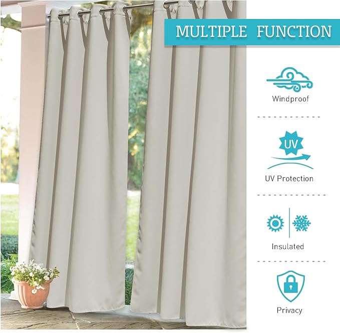 RYB HOME Extra Wide Outdoor Curtains for Patio Waterproof Heavy Duty Thermal ...