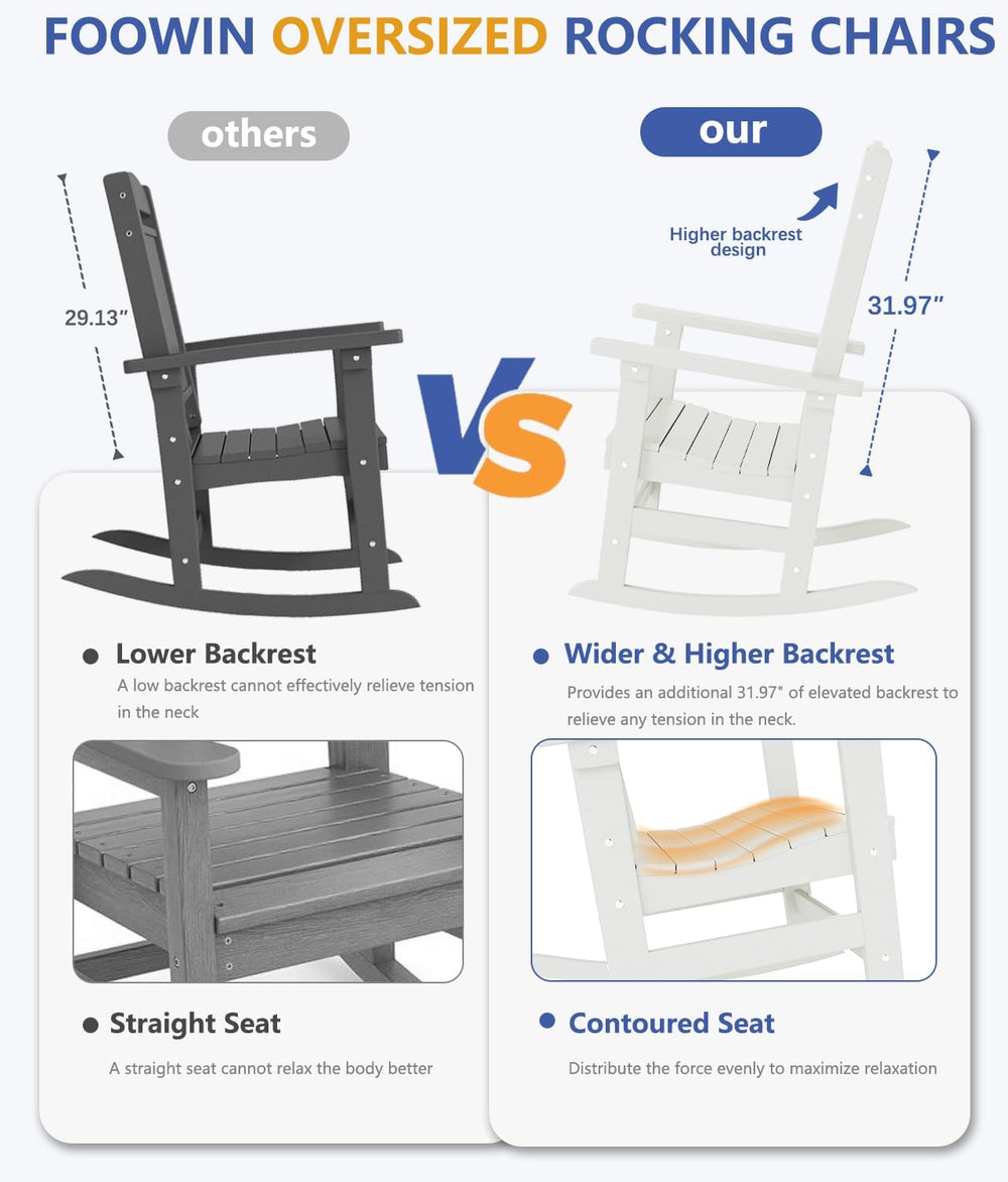 Outdoor Rocking Chair Set of 3, Oversized Rocking Chair Outdoor