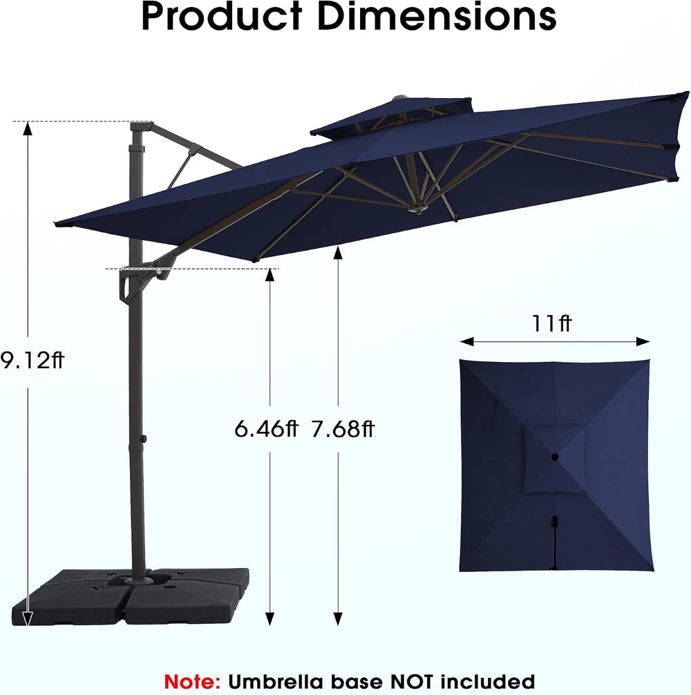 JEAREY 11x11 ft 2-Tier Cantilever Patio Umbrella, Outdoor Offset Umbrella