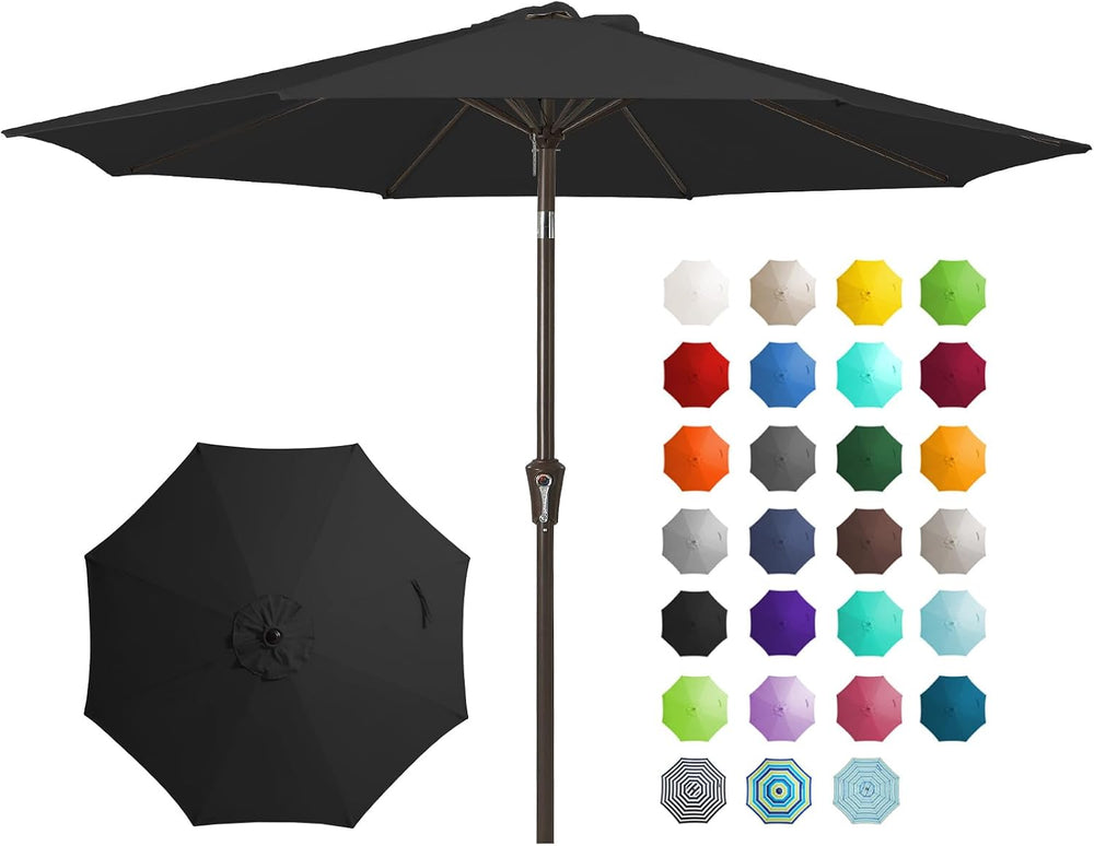 JEAREY 9FT Outdoor Patio Umbrella, Market Umbrella, Black