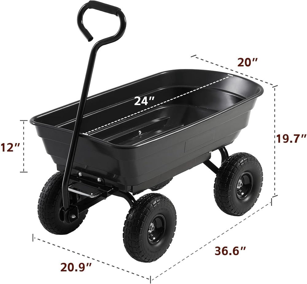 Garden Dump Cart 660lb Heavy-Duty Steel Frame Flat-Free Tires