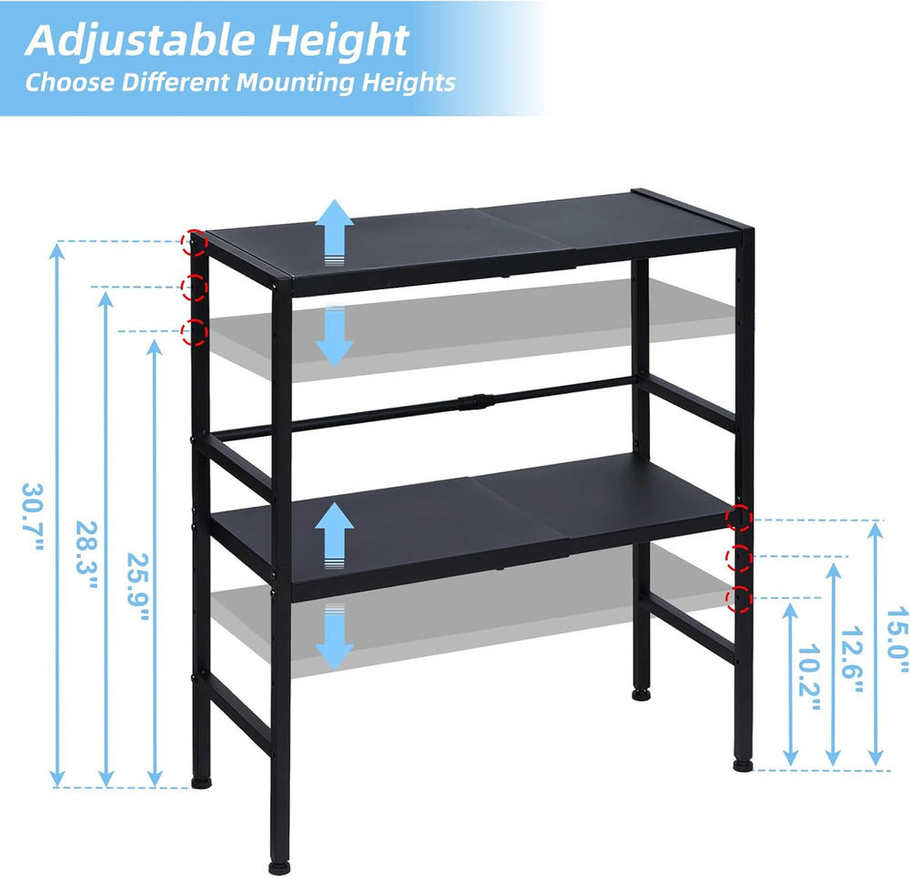 2-Tier Expandable Metal Storage Shelves, 150LBS Heavy Duty Shelving Units and...