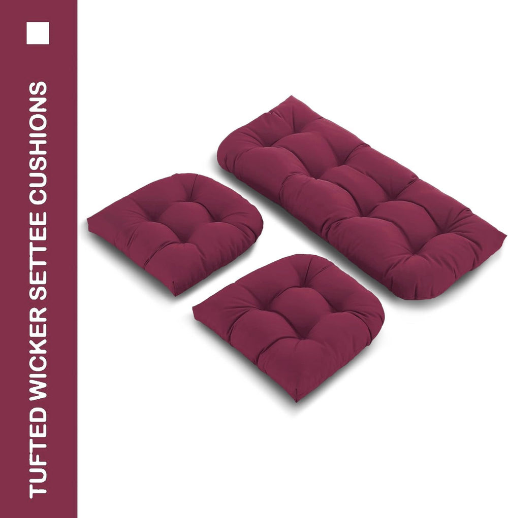 Outdoor Wicker Chair Cushions 3 Pieces, Burgundy